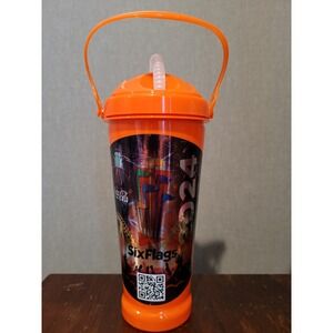 SIX FLAGS Orange Ccoca Cola Cups W/ Handle & Straw 2024‎
